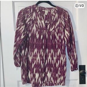 Gorgeous Lucky Brand Maroon & White Peasant Top Medium